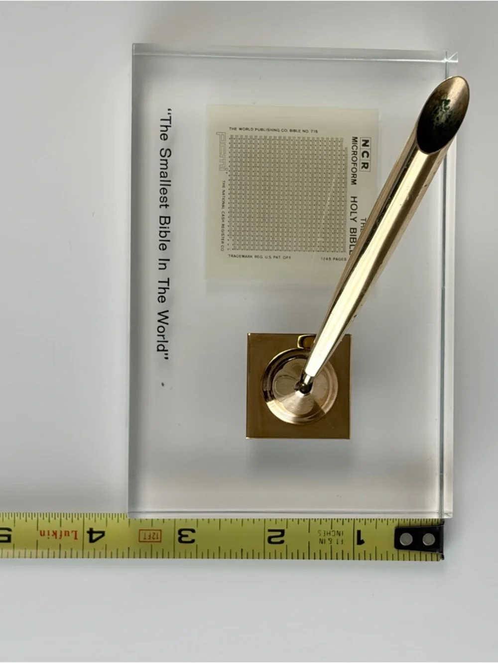 Vintage MicroBible Acrylic Pen Holder – NCR Microform Technology – Rare Desk Dis